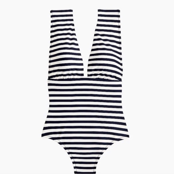 J. Crew Swim Plunge V Neck One Piece Swimsuit in Red and Ivory Stripe Sz 0 NWOT - Picture 4 of 6